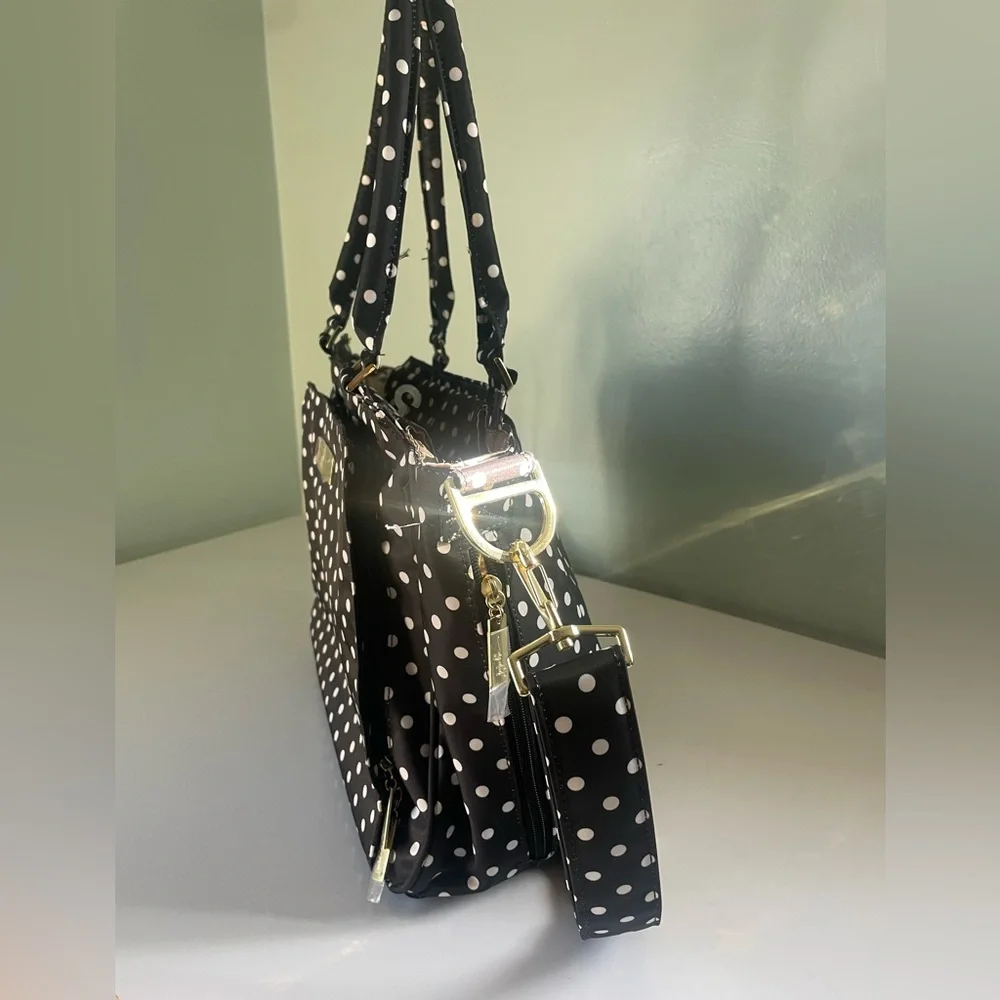 JuJuBe Baby Diaper Bag Polka Dot Tote Bag Changing Pad Pockets Storage New
